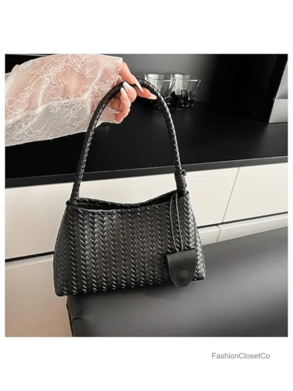 Faux Leather Woven Hobo Bag Slouchy Shoulder Tote Purse